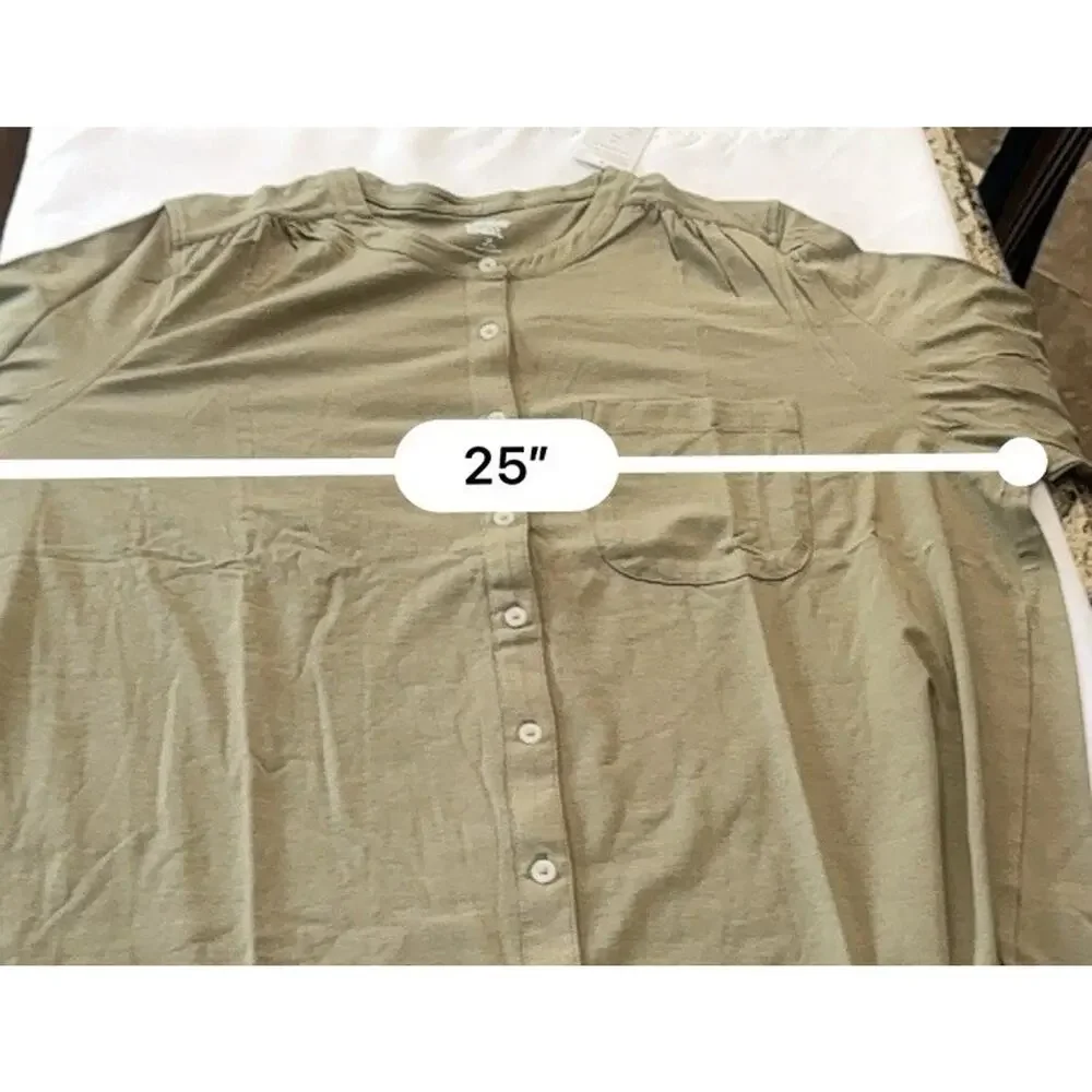 Lands' End Plus Size Jersey A-Line Tunic Olive 2X Long Sleeve NEW button front